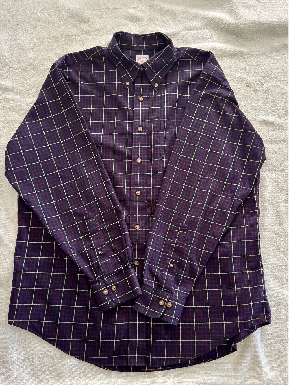 Brooks Brothers Mens LS Button Up Shirt Navy Plaid L Excellent Conditon